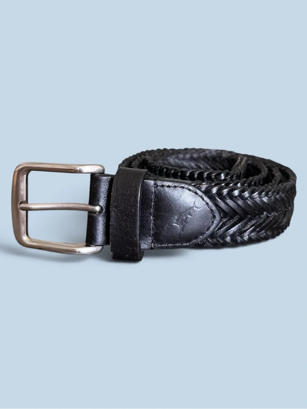 Tommy Bahama | Women’s Black Braided Leather Stretch Belt w/ Marlin Logo